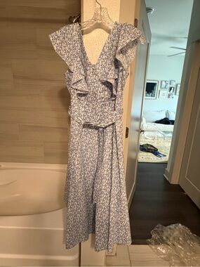 Light Blue Floral Ruffle Dress